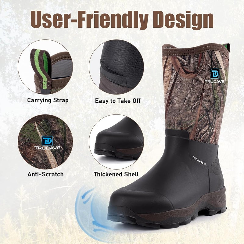 Trudave Store Men's Rubber Boots with Steel Shank, Waterproof Mid Calf Mens Rain Boots, Insulated Mud Work Boots for Garden (Reed Grass) - Image 5